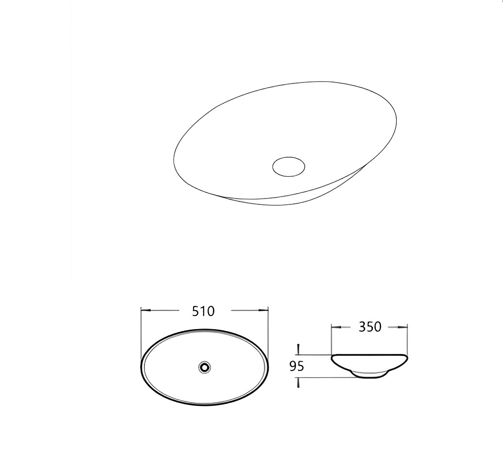 Cabrita Fine Ceramic Above Counter Basin 510 x 350mm