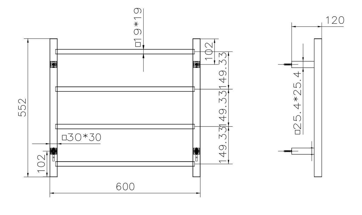 Linsol Spirit 4 Bar Heated Towel Rail
