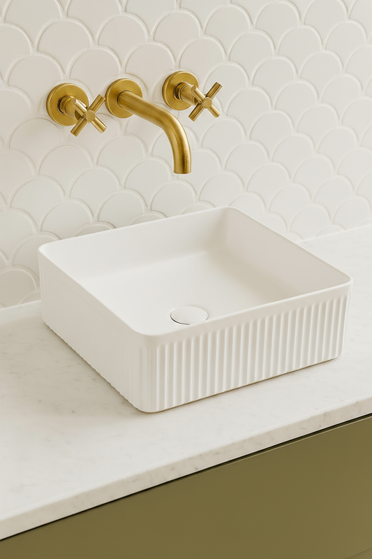Vito Athena Fluted Square Premium Ceramic Above-Counter Basin 400 x 400 x 130mm