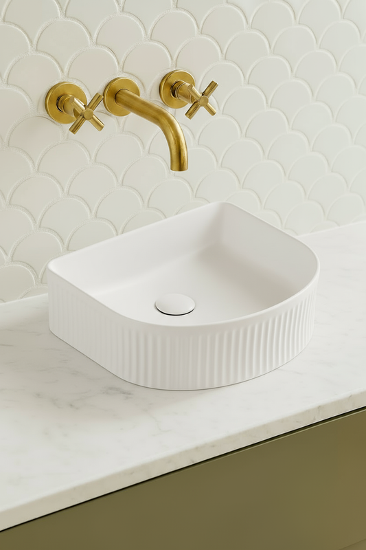 Vito Athena Fluted Arch Premium Ceramic Above-Counter Basin 400 x 360 x 130mm