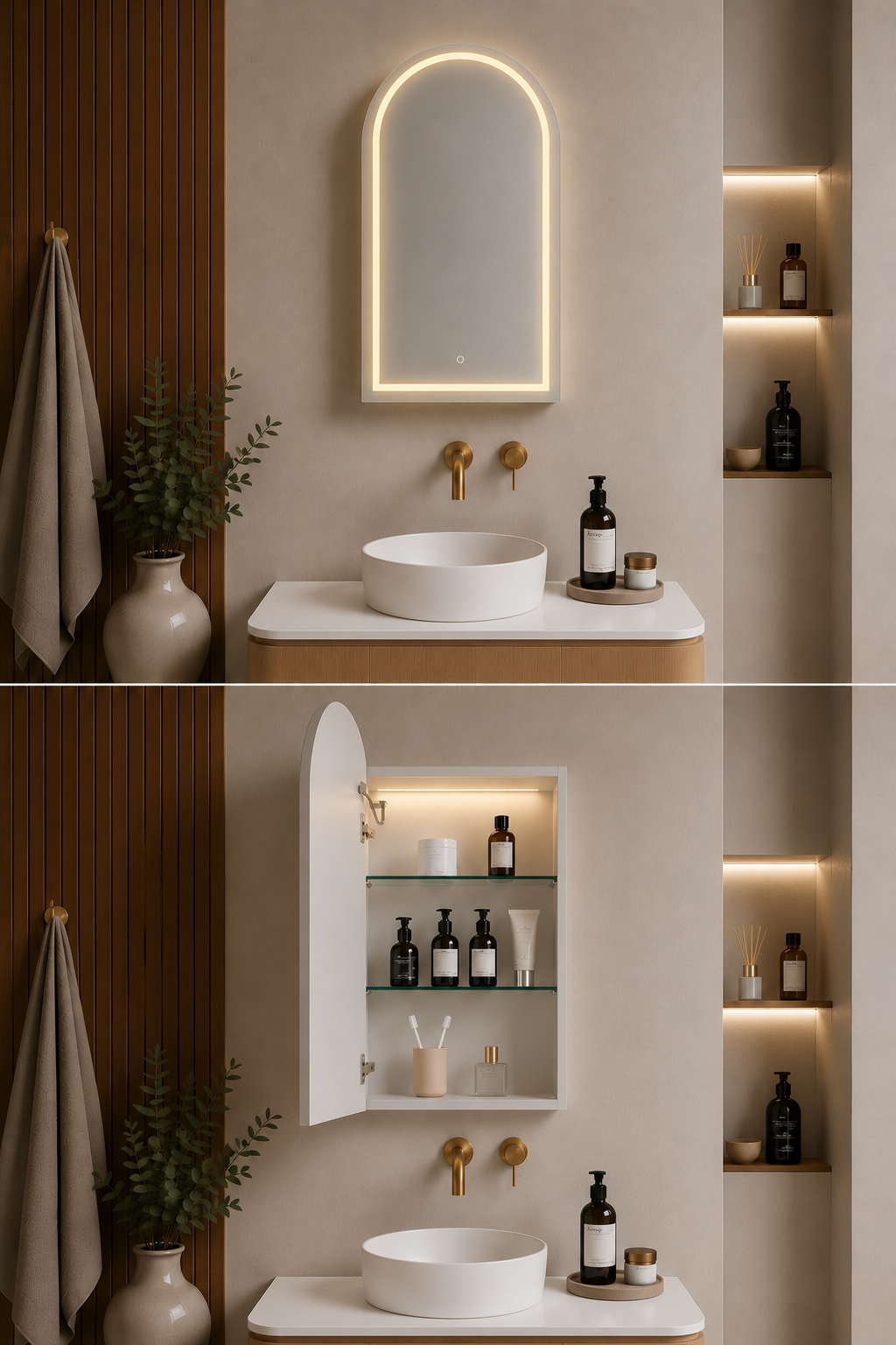 Allison Arch 3-Light PVC Shaving Cabinet 600 x 900 x 155mm