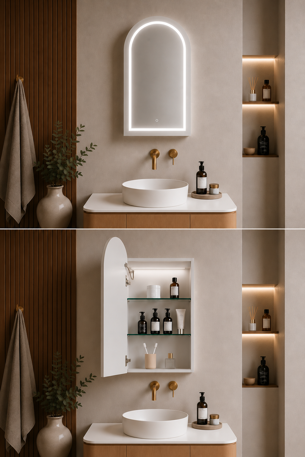 Allison Arch 3-Light PVC Shaving Cabinet 600 x 900 x 155mm