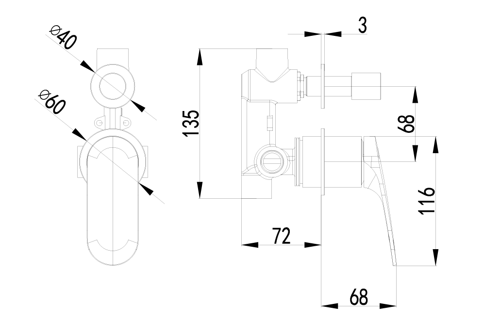ACL Sulu II Wall Diverter Mixer Trim Kit