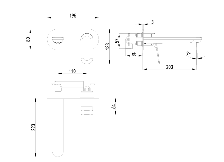 ACL Sulu II Wall Basin Mixer Trim Kit HYB168-601TK