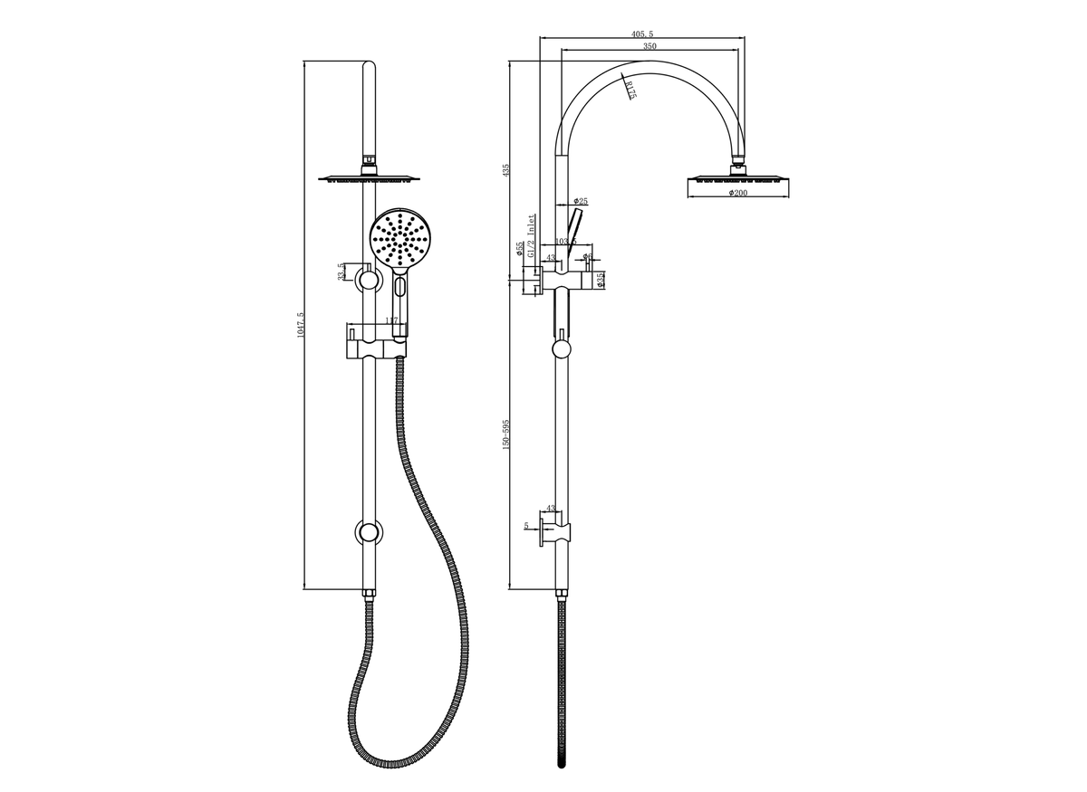Archie Shower Combination with Multifunction Handpiece and 200mm Round Head