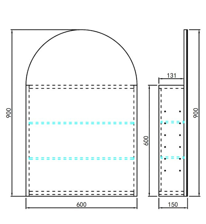 Allison Arch 3-Light PVC Shaving Cabinet 600 x 900 x 155mm