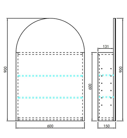 Allison Arch 3-Light PVC Shaving Cabinet 600 x 900 x 155mm