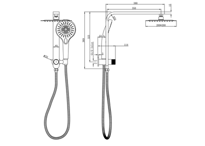 Linsol Mason Short Shower Combination With Multifunction Handpiece and 200mm Square Head