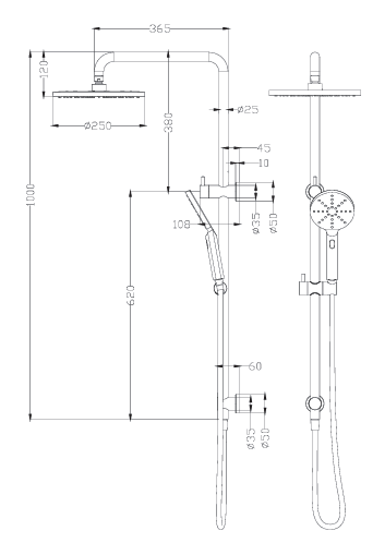 Mia Multi-Function Twin Shower Set 250mm