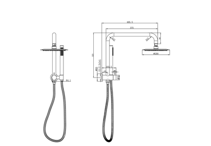 Linsol Sofia Short Shower Combination With Slim Handpiece and 200mm Round Head
